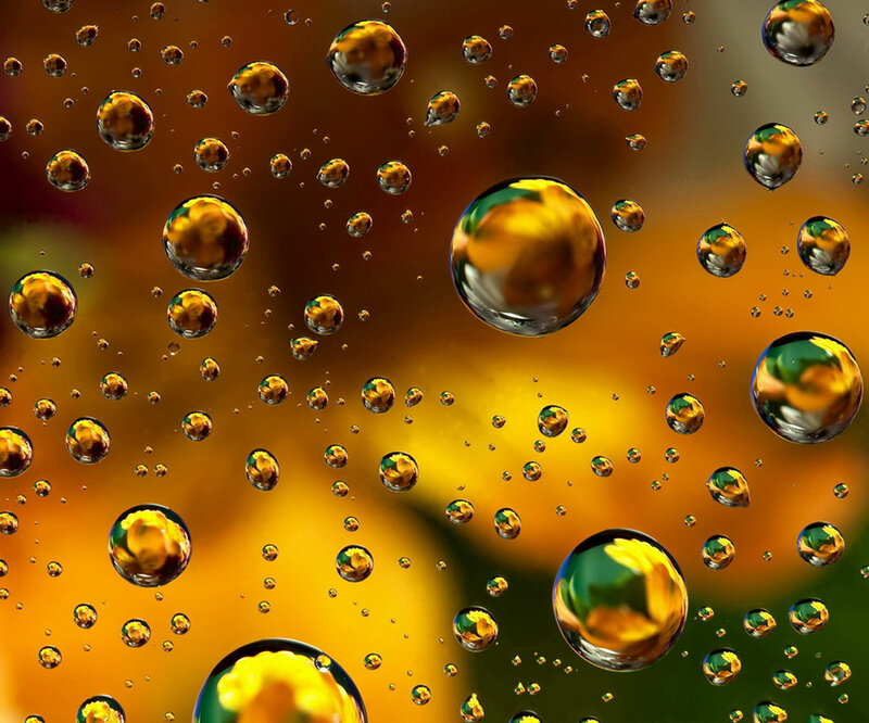Water Droplets on Glass — Orange