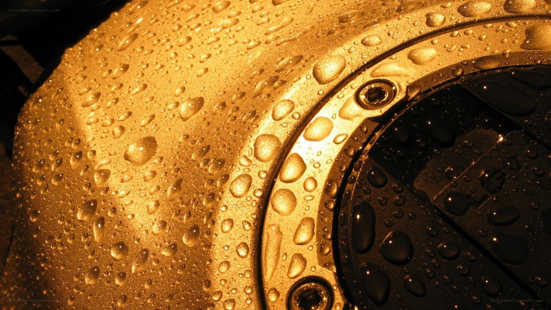 Water droplets on golden surface