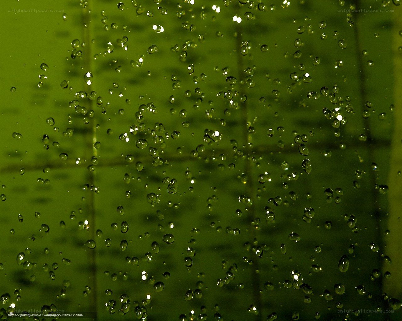 Water droplets on green glass