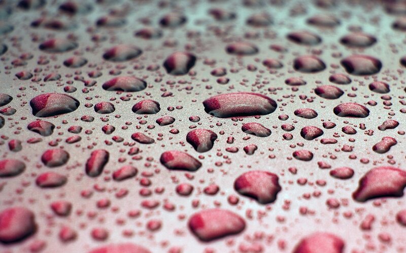 Water Droplets on Metal — Red, Calm