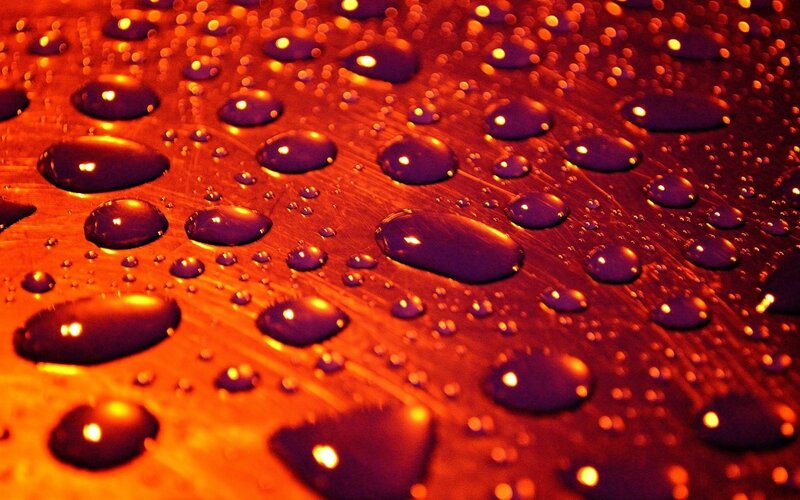Water Droplets on Metal — Red, Dramatic