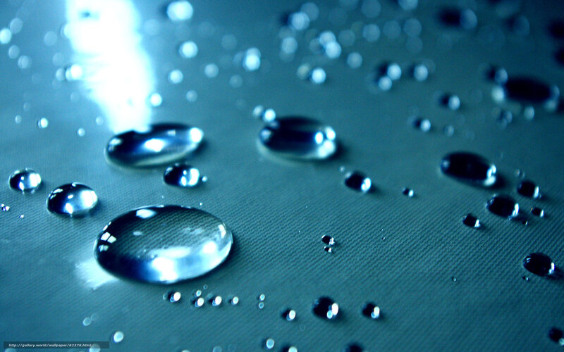 Water Droplets on Surface — Blue, Calm, Photograph, Droplet, Light