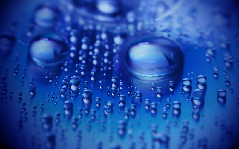Water Droplets on Surface — Blue, Calm, Photograph, Reflection