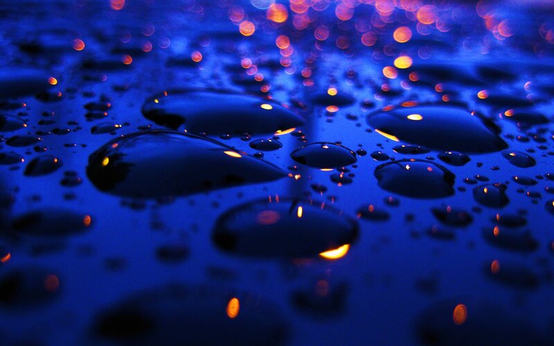 Water Droplets on Surface — Blue, Dramatic, Night, Photograph
