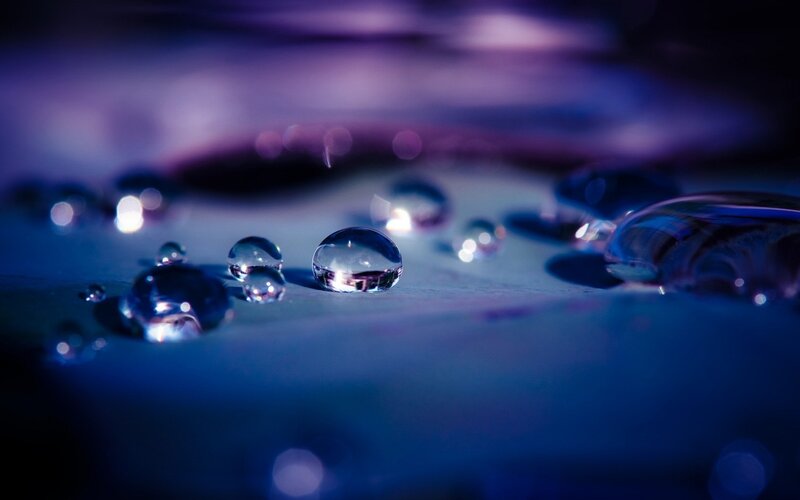Water Droplets on Surface — Blue, Serene, Photograph