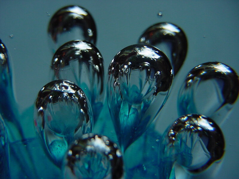 Water droplets under blue light