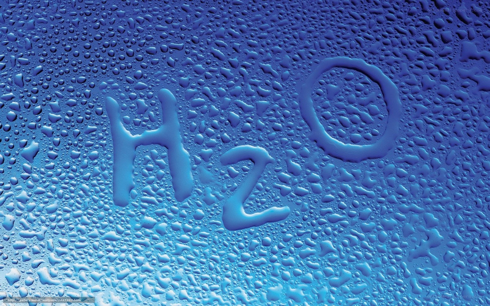 Water droplets with H2O written