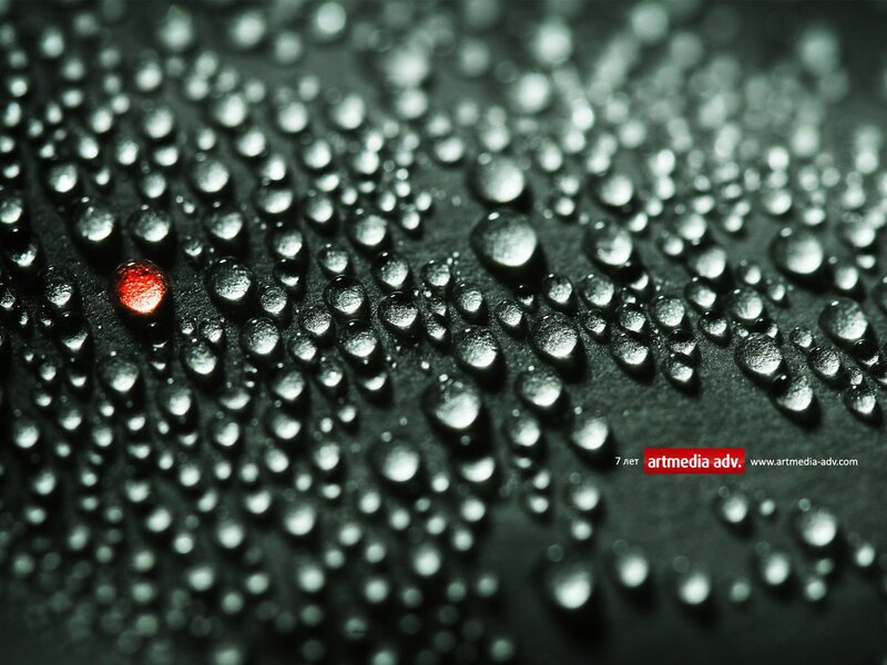 Water droplets with red highlight