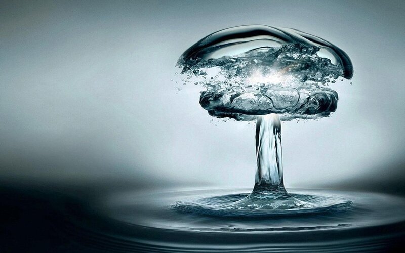 Water Explosion Mushroom — Blue, Dramatic, Digital Art, Bubble