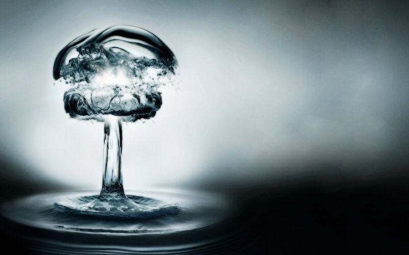 Water Explosion Mushroom — Gray, Dramatic, Photograph, Bubble, White