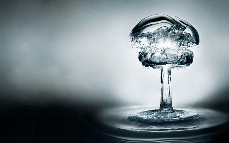 Water Explosion Mushroom — Gray, Dramatic, Photograph, Mushroom Cloud, Bubbles