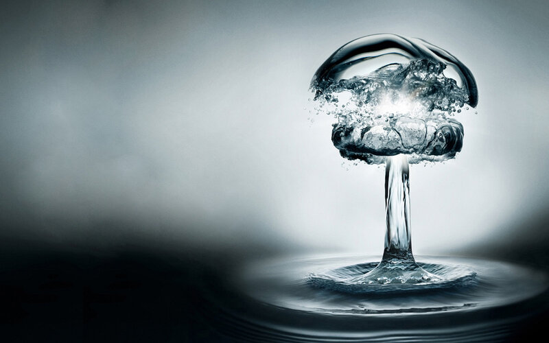 Water Explosion Mushroom — Gray, Dramatic, Photograph, Mushroom Cloud, Splash