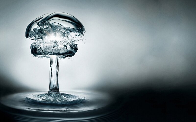 Water Explosion Mushroom — Gray, Dramatic, Photograph, Mushroom Cloud