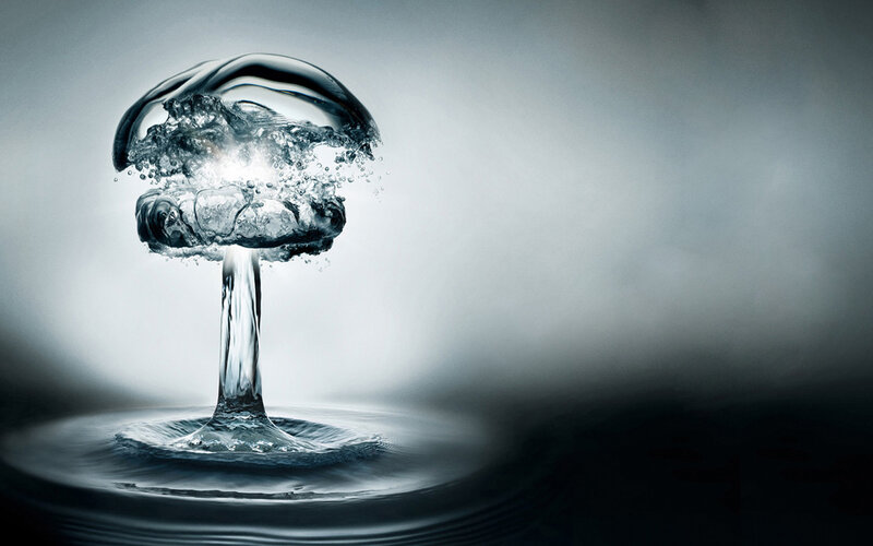Water Explosion Mushroom — Gray, Dramatic, Photograph, Splash, Light