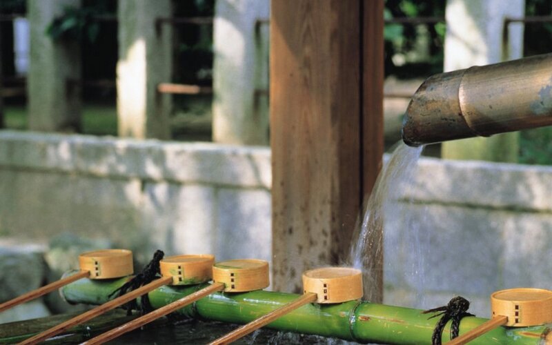 Water flowing from a bamboo pipe