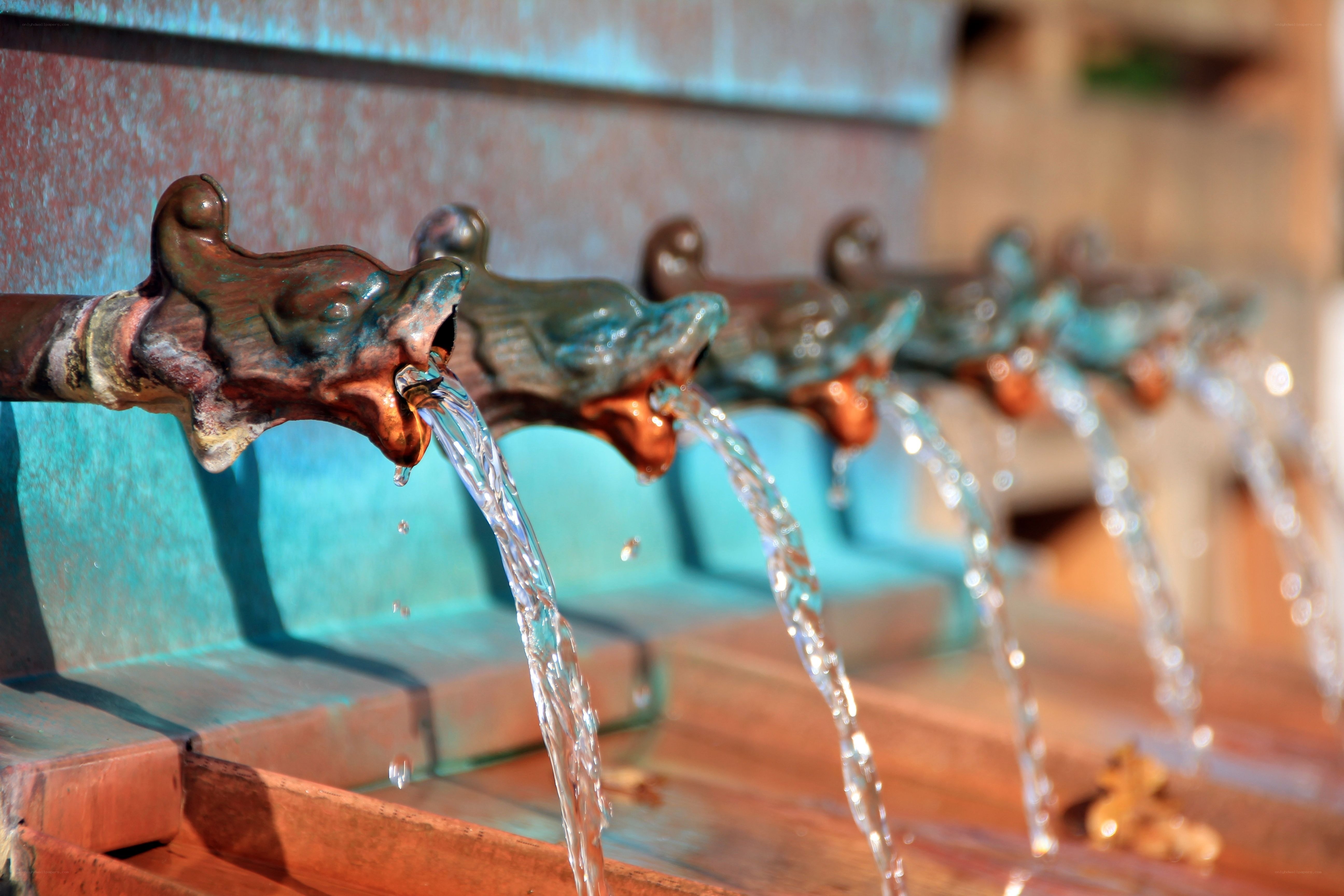 Water flowing from dragon spouts