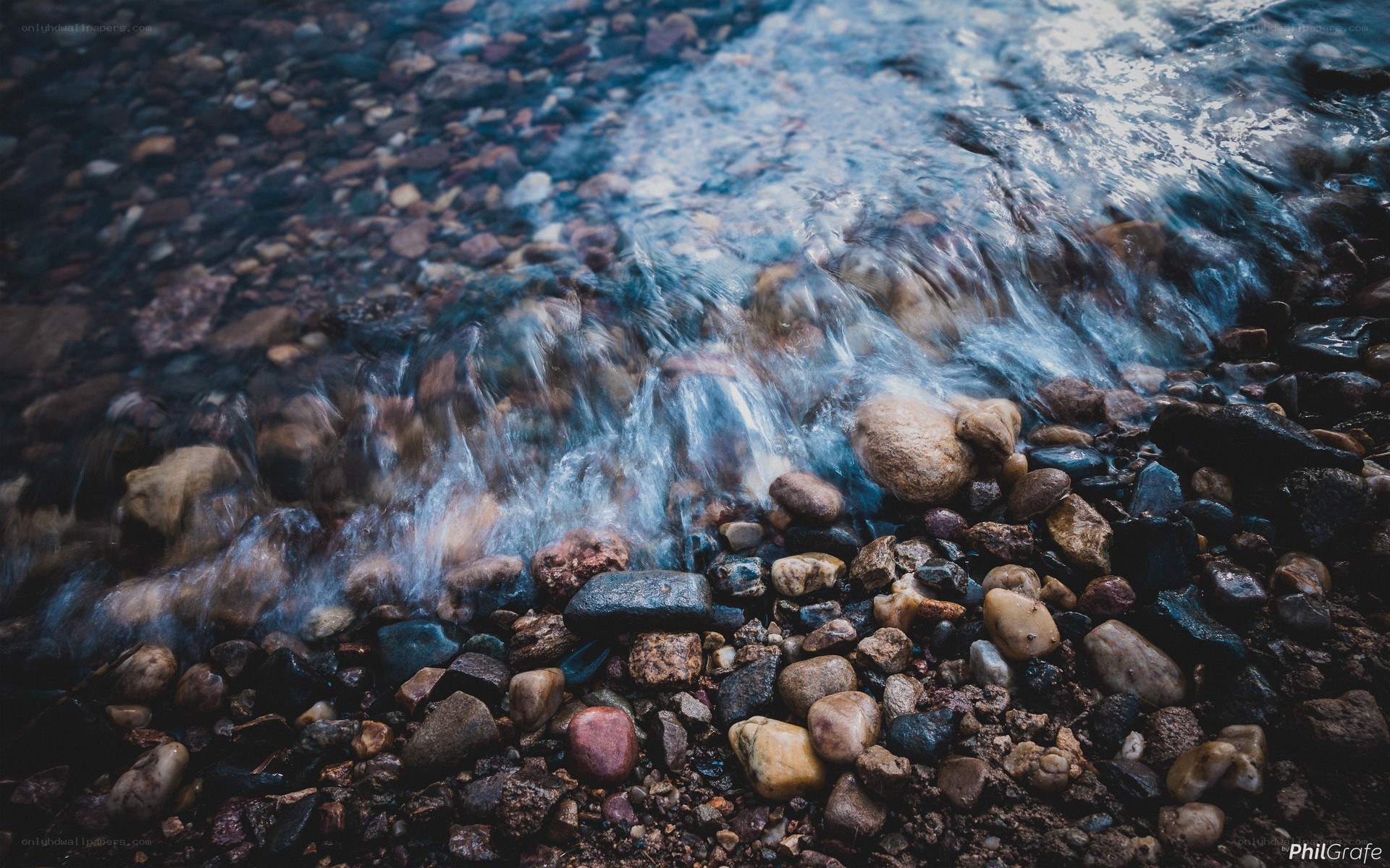 Water flowing over river rocks