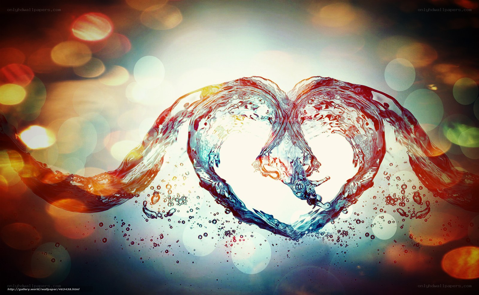 Water heart with bokeh lights
