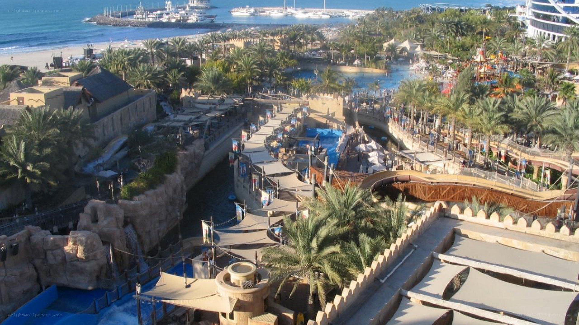 Water park with beach view