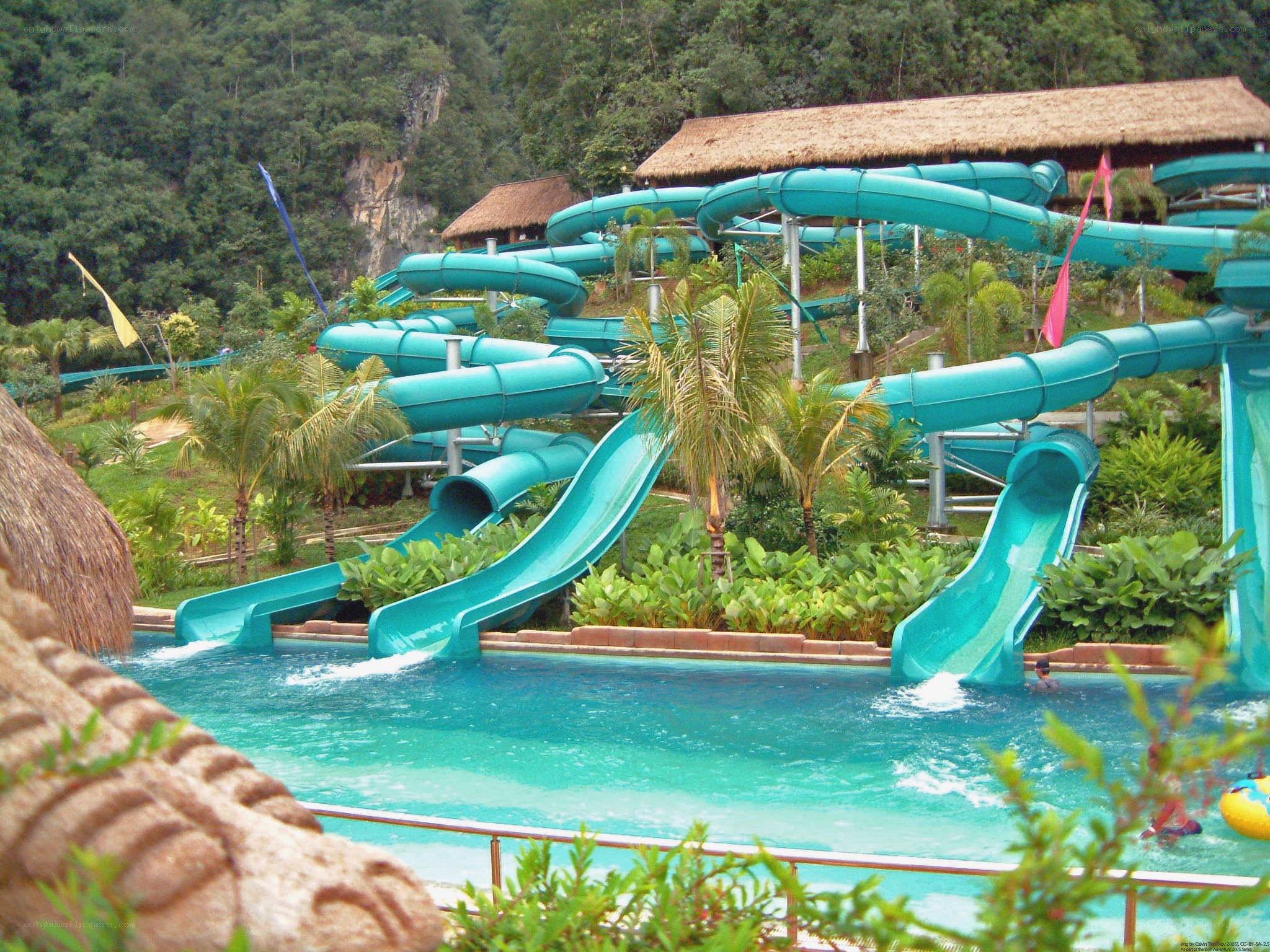 Water park with slides and pool