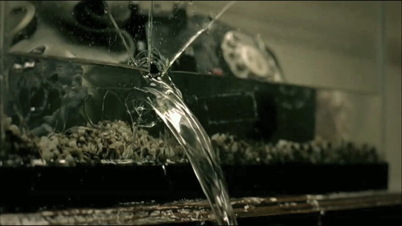 Water pouring from broken aquarium