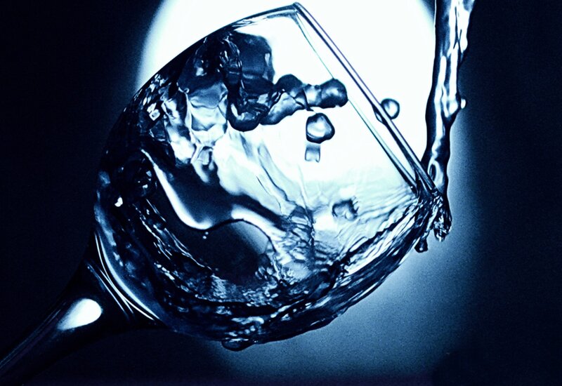 Water Pouring into Glass — Blue, Dramatic