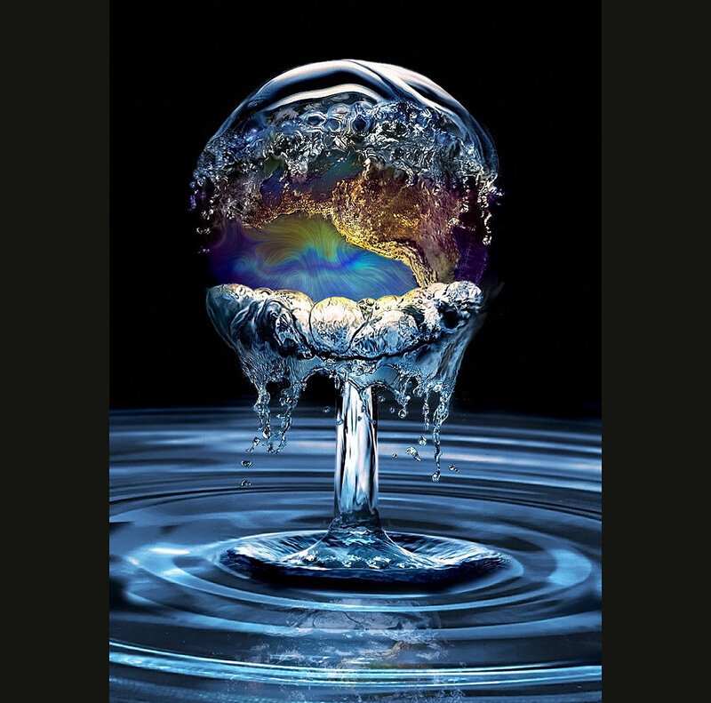 Water sphere with earth inside
