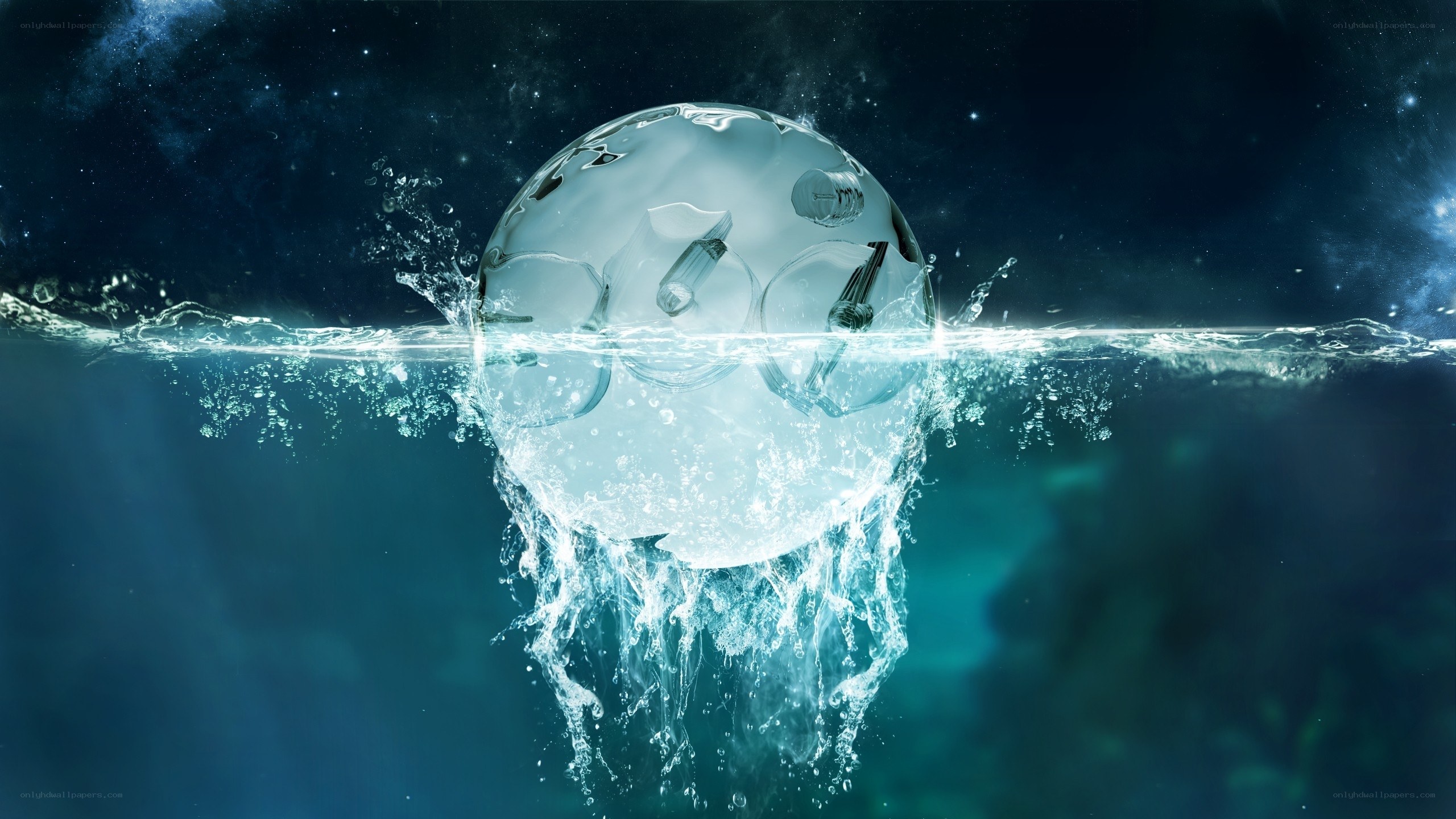Water sphere with glass objects