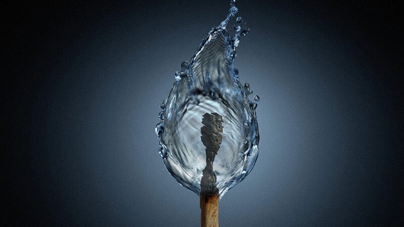 Water splash around a match