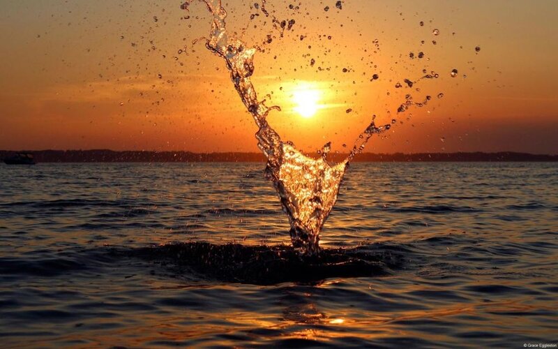 Water Splash at Sunset — Orange, Dramatic