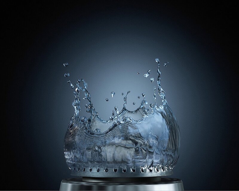 Water Splash Crown — Blue, Dramatic, Photograph, Metal Base, Dark Background
