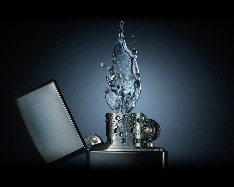 Water Splash from Lighter — Black, Dramatic, Photograph, Splashing