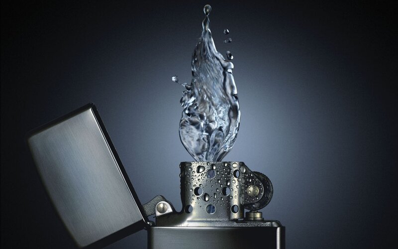 Water Splash from Lighter — Black, Dramatic