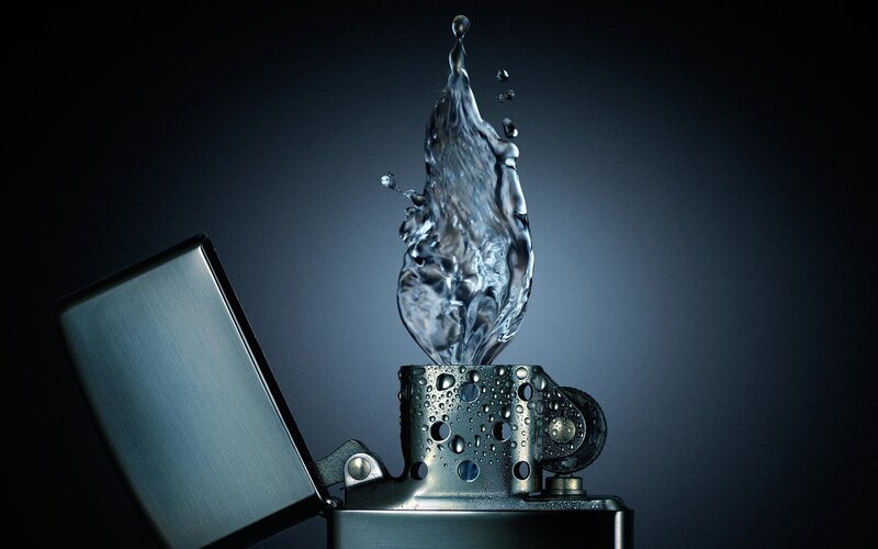 Water Splash from Lighter — Dramatic, Blue
