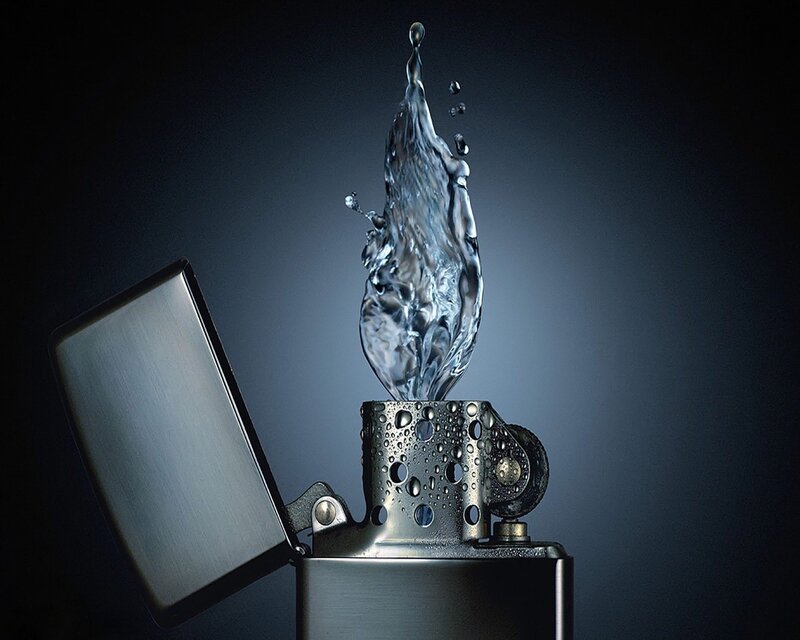 Water Splash from Lighter — Photograph, Gray