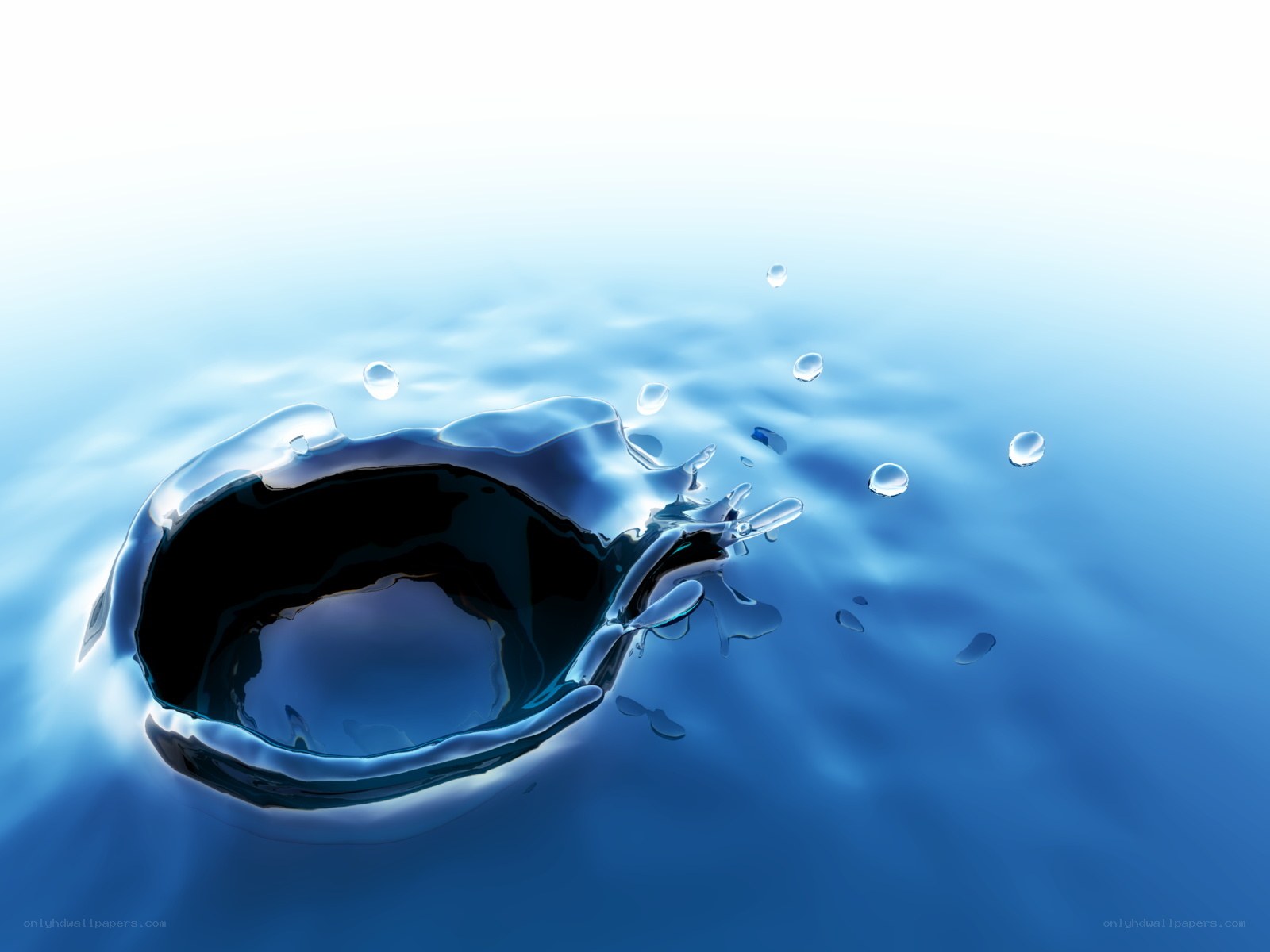 Water splash in blue liquid