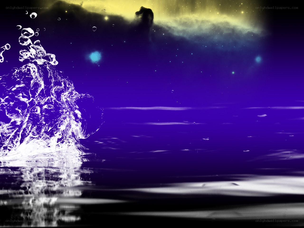 Water splash in cosmic scene