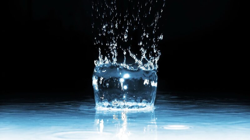 Water Splash in Glass — Blue, Dramatic, Photograph, Liquid, Light