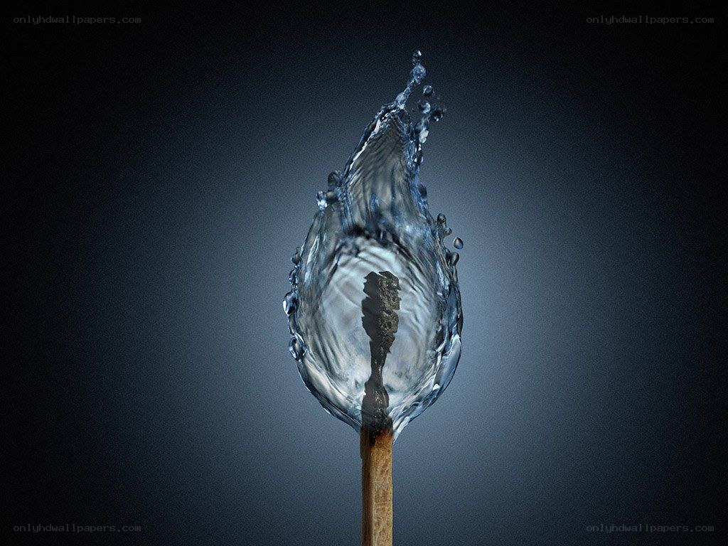 Water splash on a matchstick