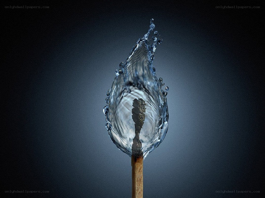 Water splash on a matchstick