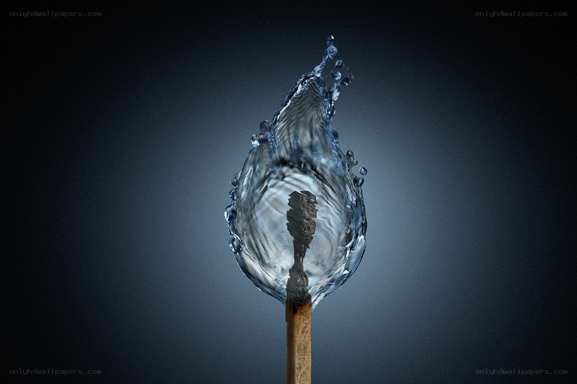 Water splash on a matchstick