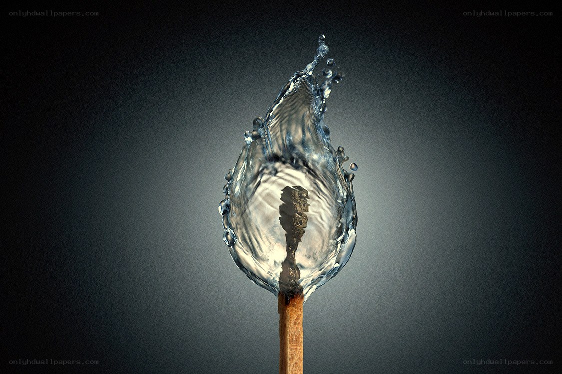 Water splash on a matchstick