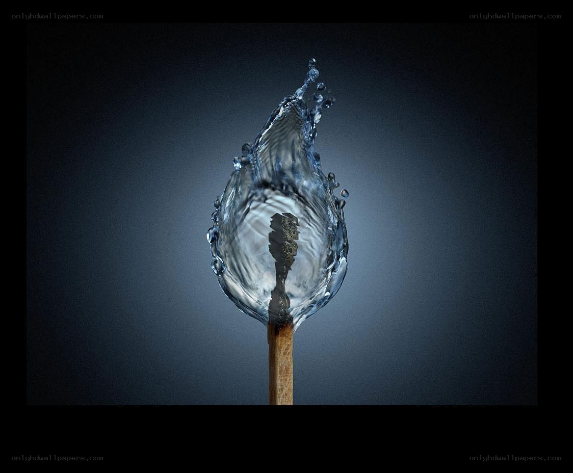 Water splash on matchstick