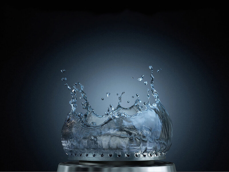 Water splash on metal surface