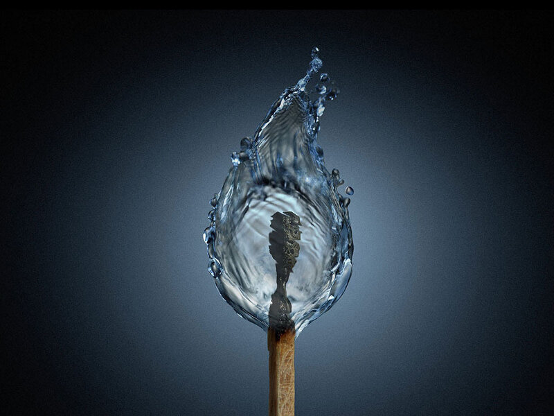 Water splash shaped like a flame