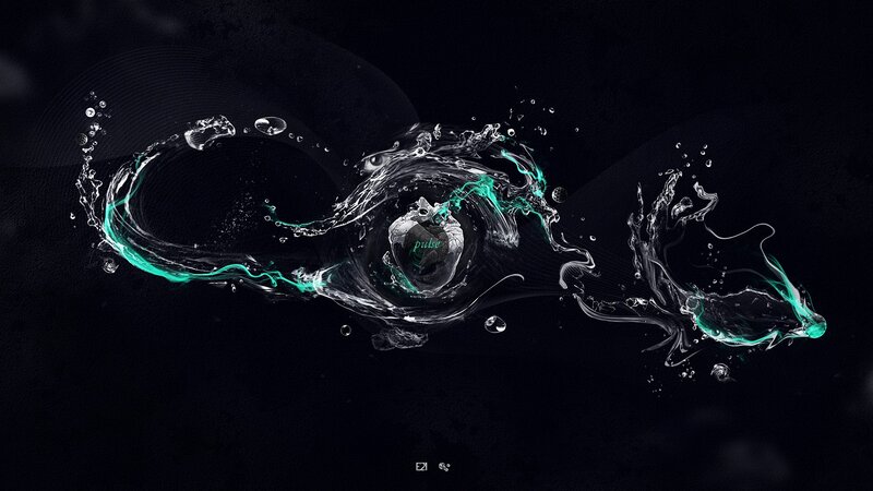 Water splash with heart and pulse