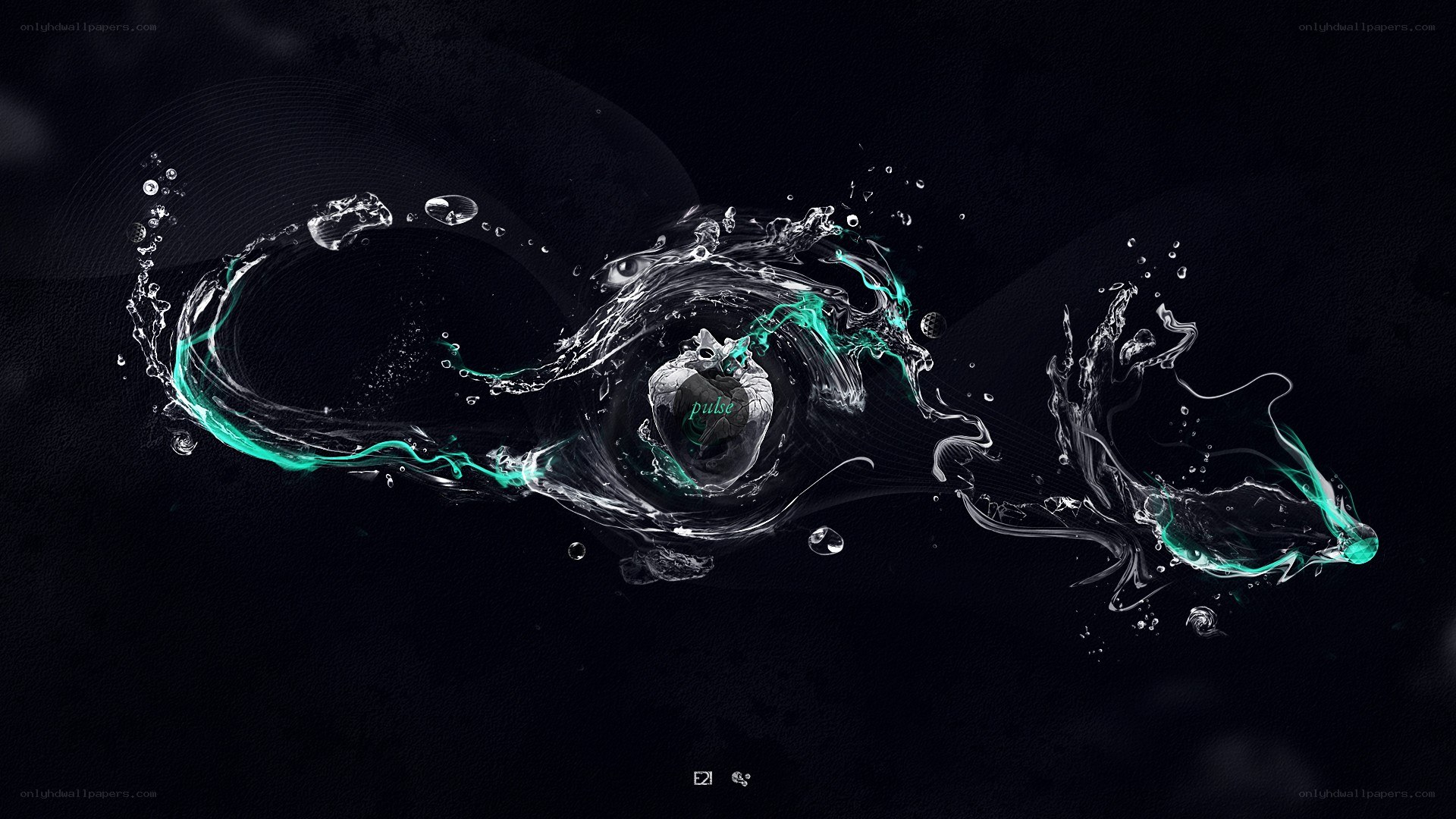 Water splash with heart and pulse
