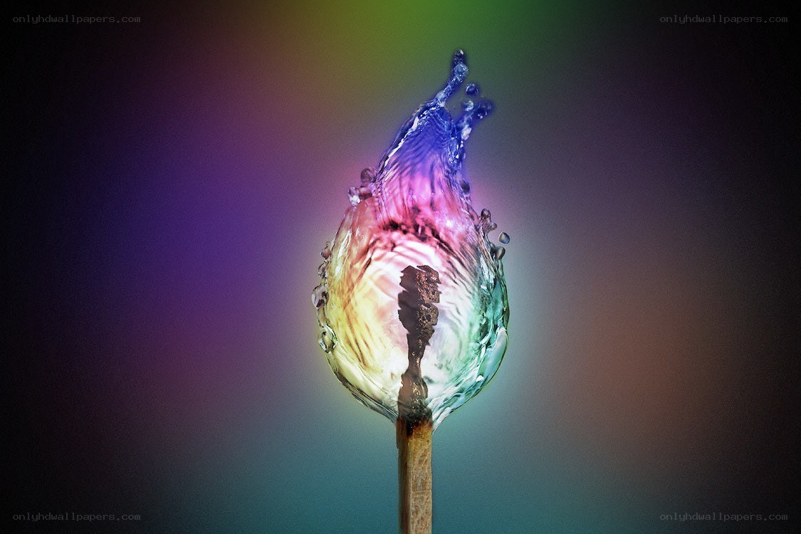 Water splash with rainbow light