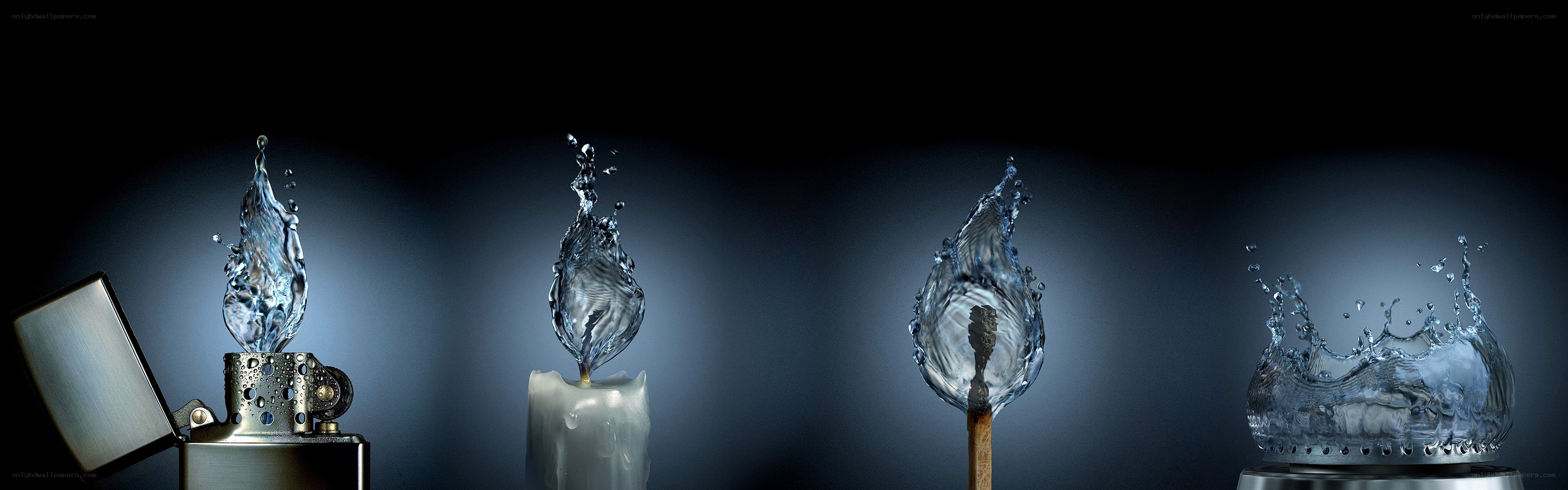 Water splashes from lighters and candles