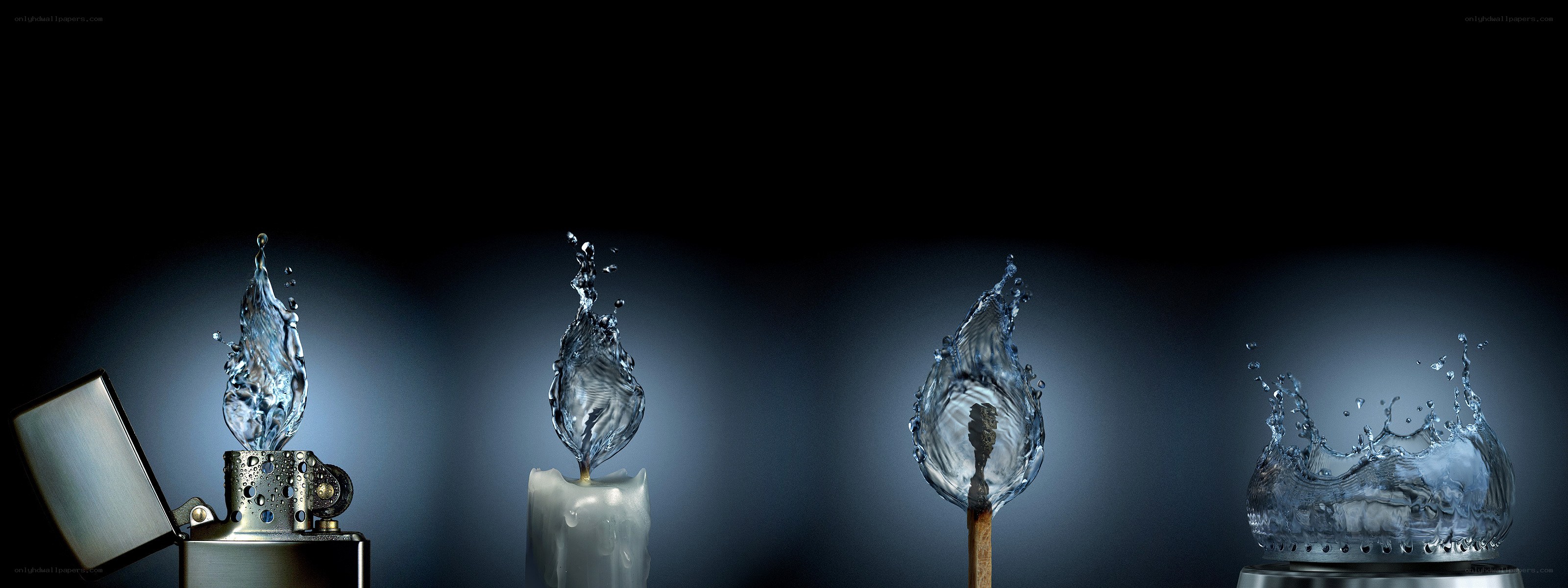 Water splashes from lighters and candles